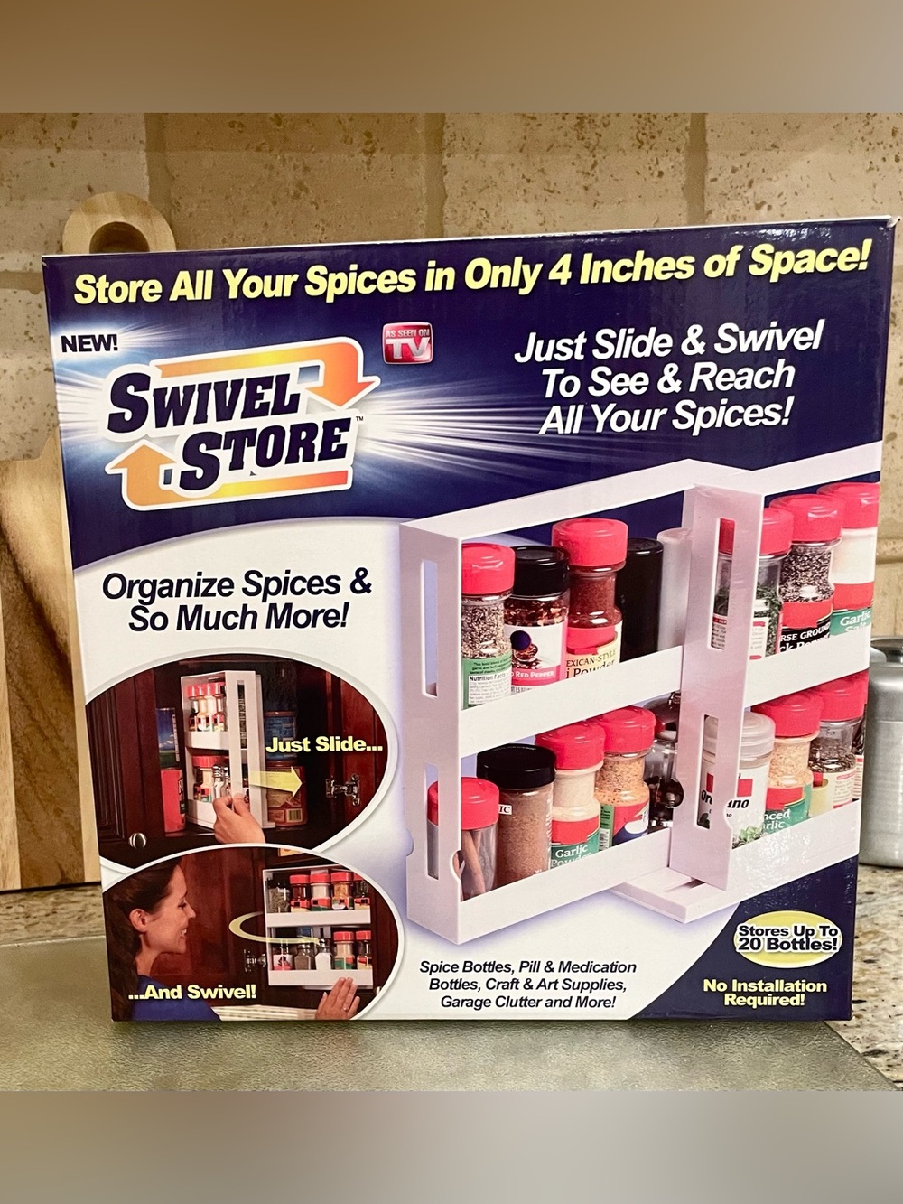 White  Swivel Store Spice Organizer - 2-Tier Rotating Rack - lot of 2
